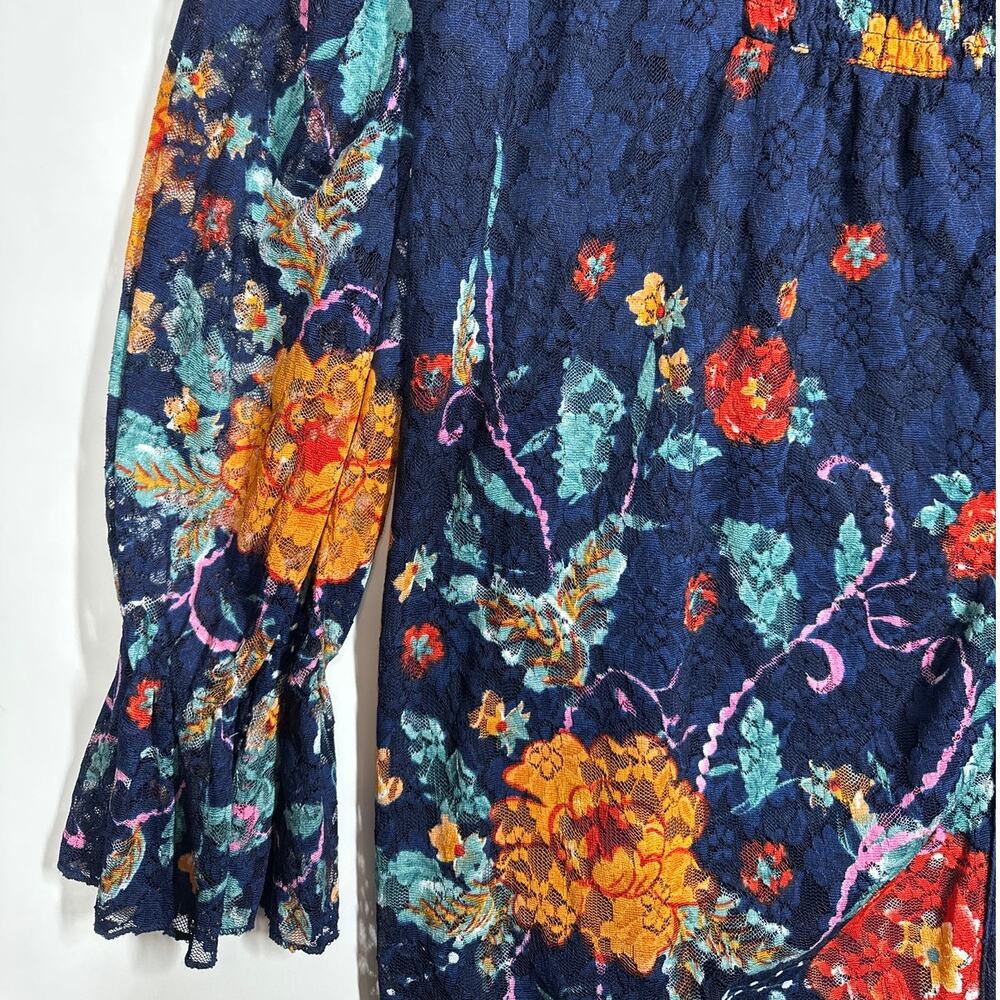 Suzanne Betro Button Up Tunic Top Floral Lace Colorful Blue Bloomcore Tall XL - Picture 6 of 10